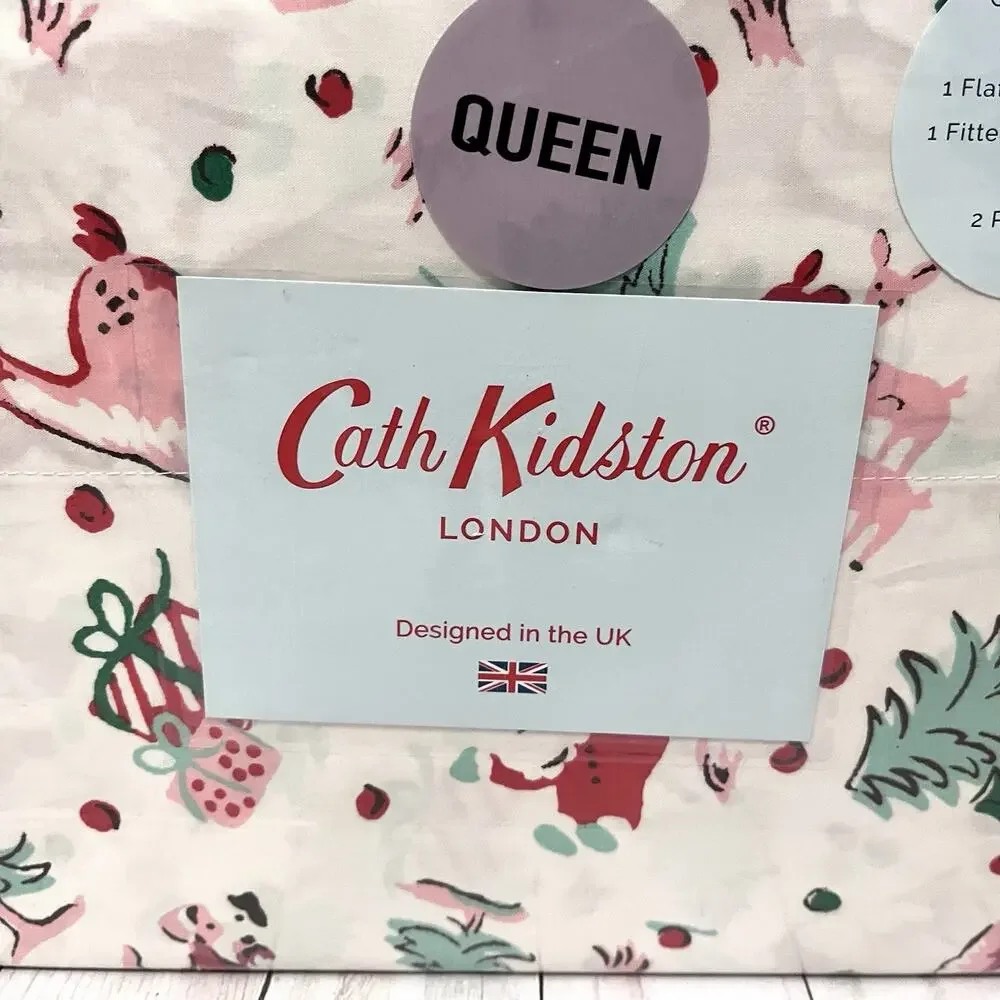 CATH KIDSTON London QUEEN Sheet Set 100% Cotton Ditsy Deer Christmas Holiday New